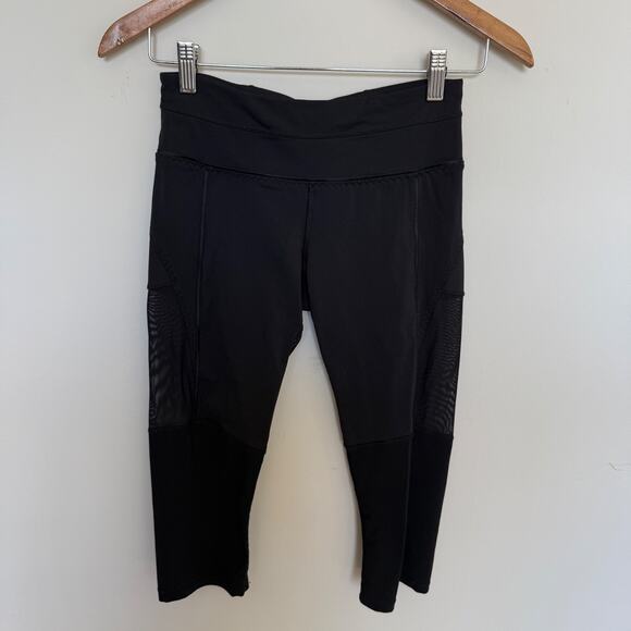 lululemon athletica Pants - Lululemon Women Crop Leggings 4 Black Mesh Panel Cropped Workout Gym Yoga Active